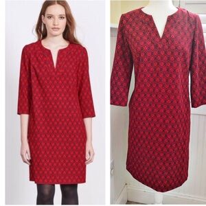 Boden Red and Black Geometric Long Sleeve Dress 6 regular easy notch shift